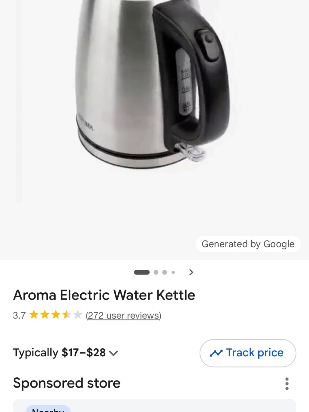 Roma Stainless Steel Electric Kettle with Black Handle